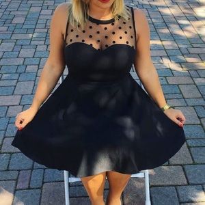 Sheer polka dot black flare out dress